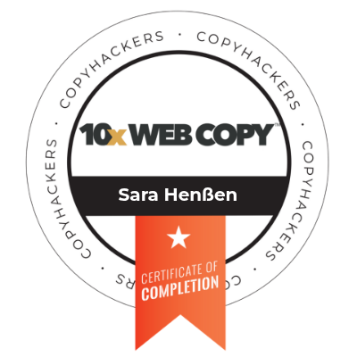 10x Webcopy completion badge from Copyhackers for Sara